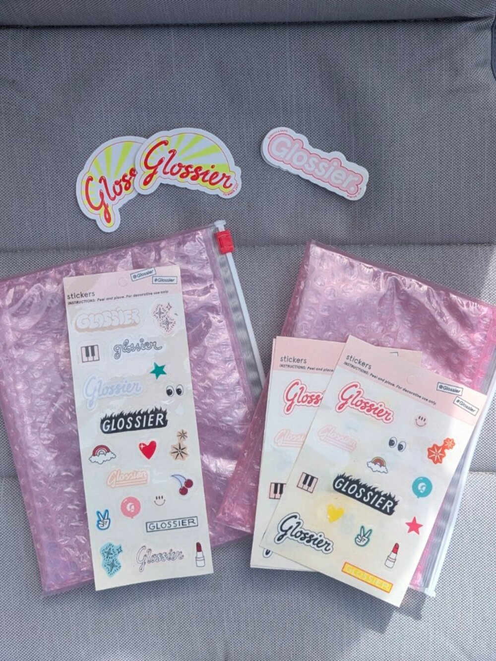 Glossier Pouch & Sticker Bundle